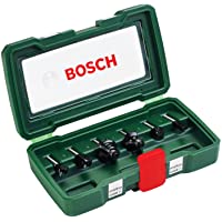 Bosch Set de 6 fresas de metal duro (para madera- Ø de vástago 6 mm- accesorios para fresadora)